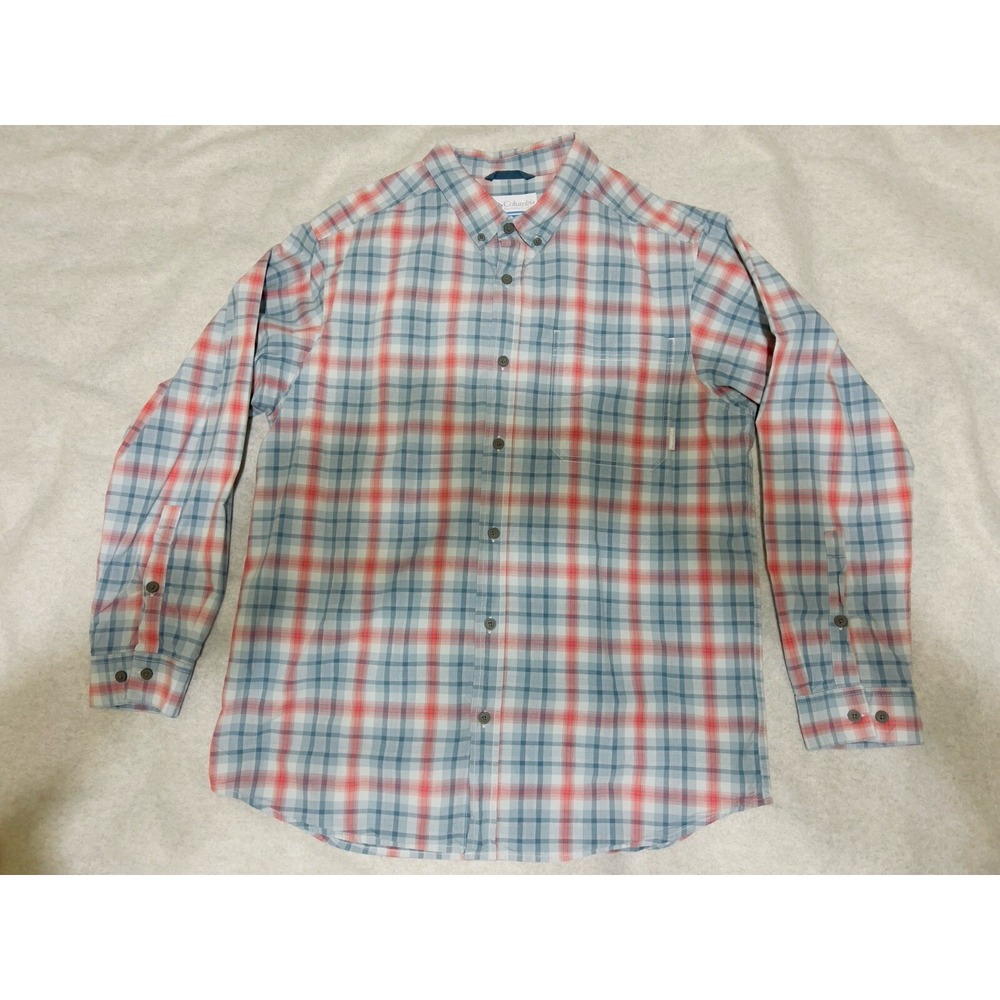 Columbia Shirt Mens Large Red/Blue Plaid Out & Back II Fish Hike‎ Outdoor GORP